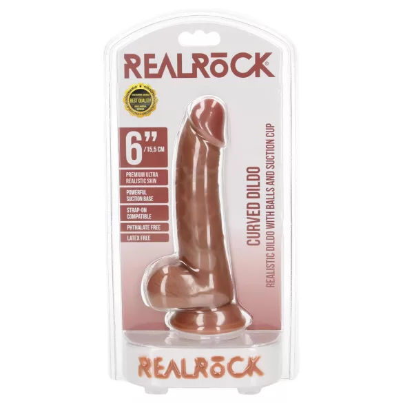 RealRock - Suction Cup Dildo with Balls - 15.5cm (Dark Natural)