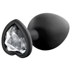   Temptasia M - silver-stoned heart-shaped anal plug (black) - medium