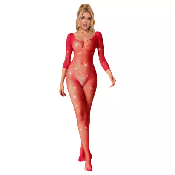 Subblime 952419 - Sparkling Rhinestone Jumpsuit - (Red) - XS-M