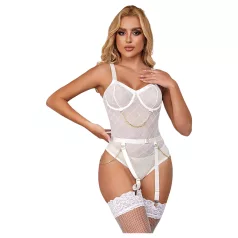   Subblime 954291 - Chain Detailed Sheer Bodysuit Set - White (L-XL)