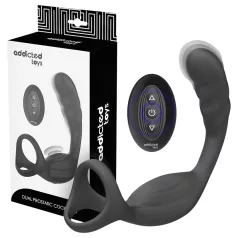   Addicted Toys - Black Anal Vibrator with Penis and Testicle Ring