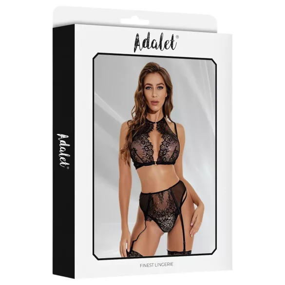 Adalet Evelyn - 3-Piece Lace Lingerie Set (Black) - L/XL