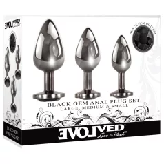   Evolved Black Gem - Metal Anal Plug Set with Black Gem (Silver)