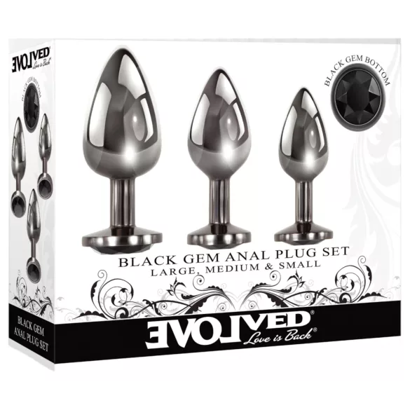Evolved Black Gem - metal anal plug set with black gemstone (silver)