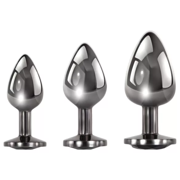 Evolved Black Gem - metal anal plug set with black gemstone (silver)