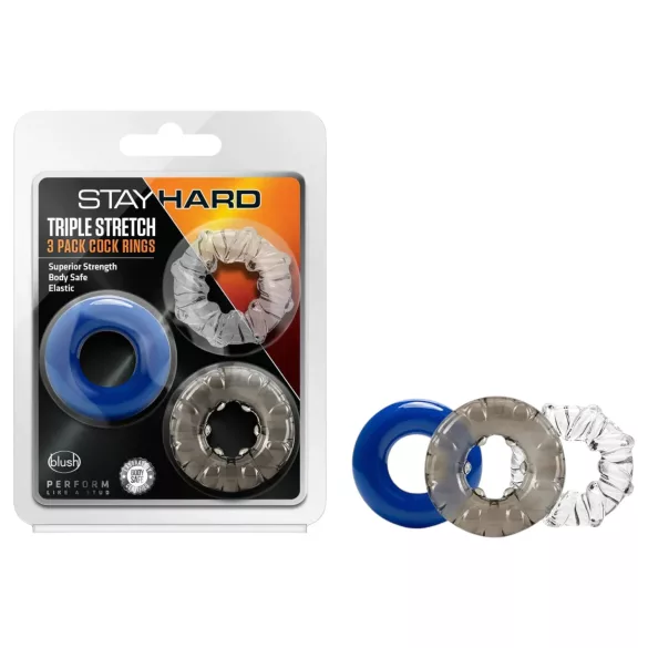 Stay Hard - Vibrant Cock Ring Set - 3pcs (Colored)