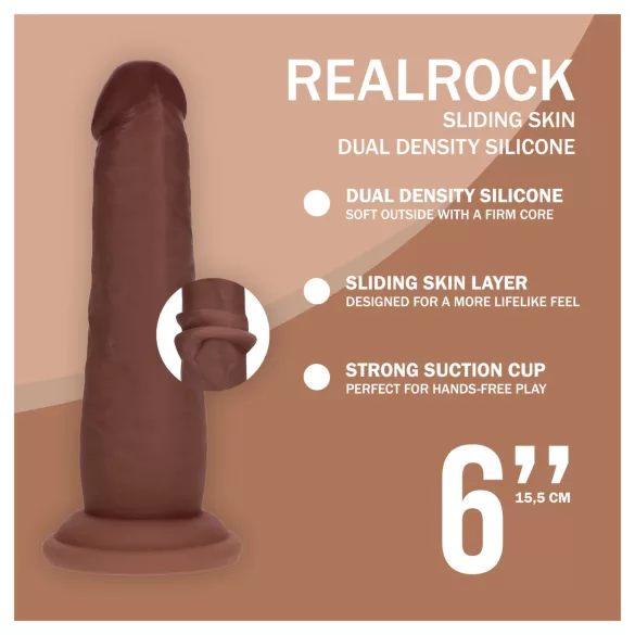 RealRock - double-density realistic dildo (brown) - 15.5 cm