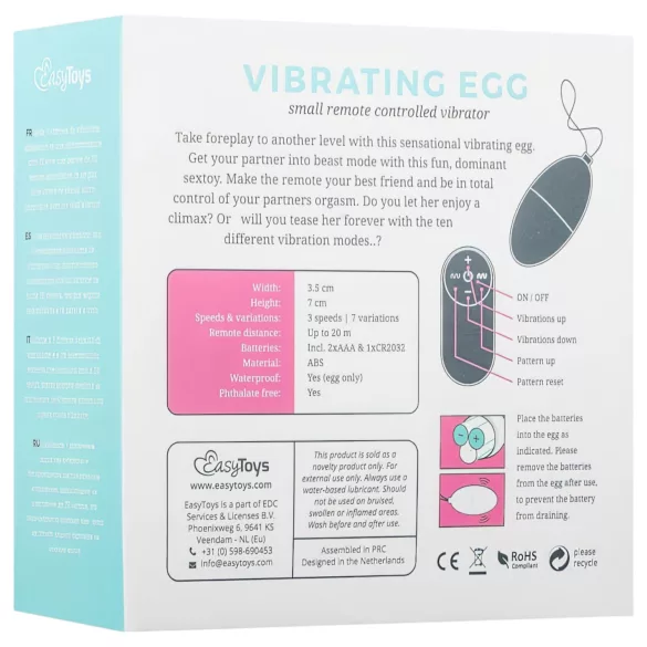 EasyToys - Wearable 7‑Function Remote Control Vibrating Egg (Pink)