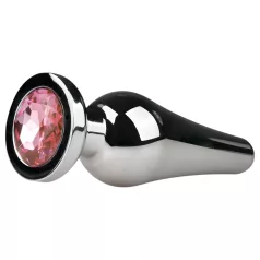   EasyToys Metal No.11 - silver anal plug with pink gem, cone-shaped (3.5 cm)