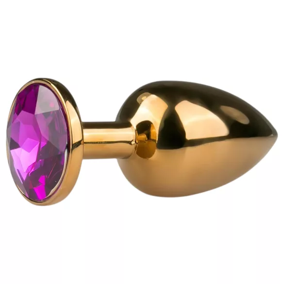 EasyToys Metal No.1 - gold anal plug with purple gemstone, cone-shaped (2.5 cm)
