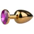 EasyToys Metal No.1 - gold anal plug with purple gemstone, cone-shaped (2.5 cm)