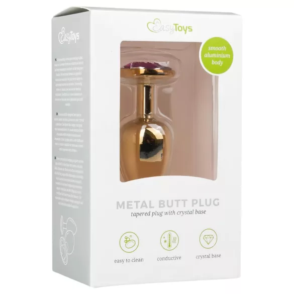 EasyToys Metal No.1 - gold anal plug with purple gemstone, cone-shaped (2.5 cm)