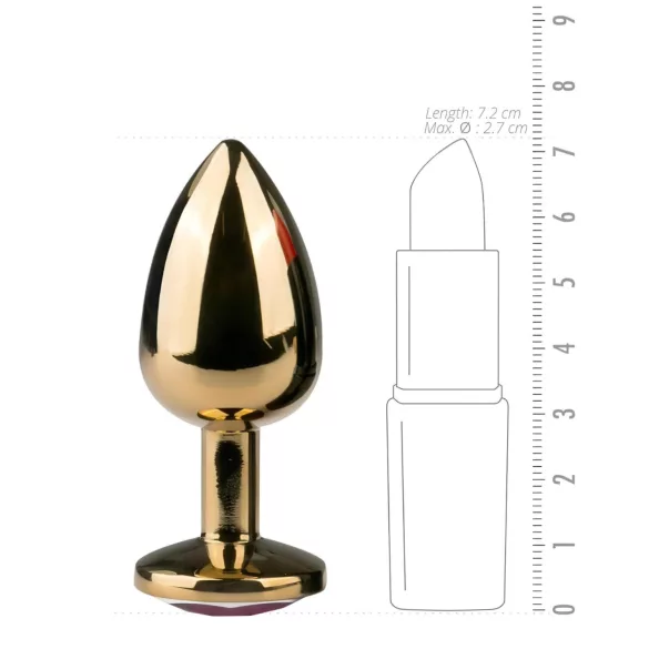 EasyToys Metal No.1 - gold anal plug with purple gemstone, cone-shaped (2.5 cm)