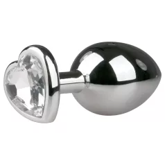   Easytoys Metal No.7 - Heart-Shaped Anal Plug with White Gem - Silver
