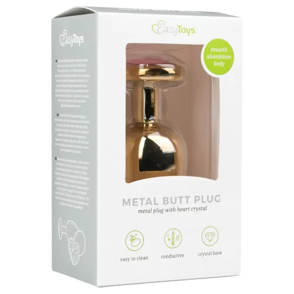 EasyToys Metal No.8 - anal plug with heart-shaped base (gold-pink, 3.5 cm)
