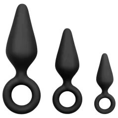 Easytoys - Ringed Anal Plug Set - 3 Pieces (Black)