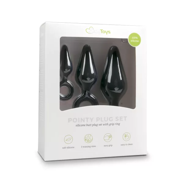 Easytoys - Ringed Anal Plug Set - 3 Pieces (Black)