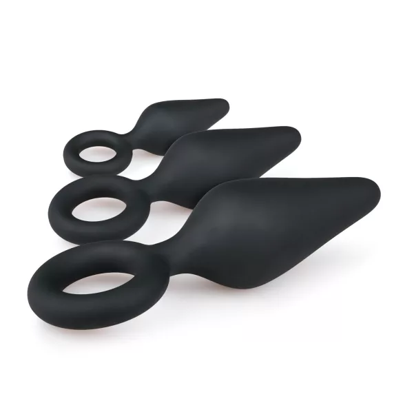 Easytoys - Ringed Anal Plug Set - 3 Pieces (Black)