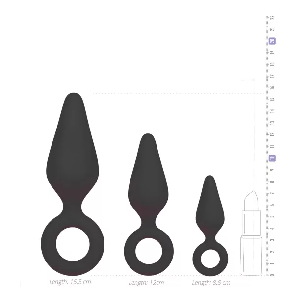 Easytoys - Ringed Anal Plug Set - 3 Pieces (Black)