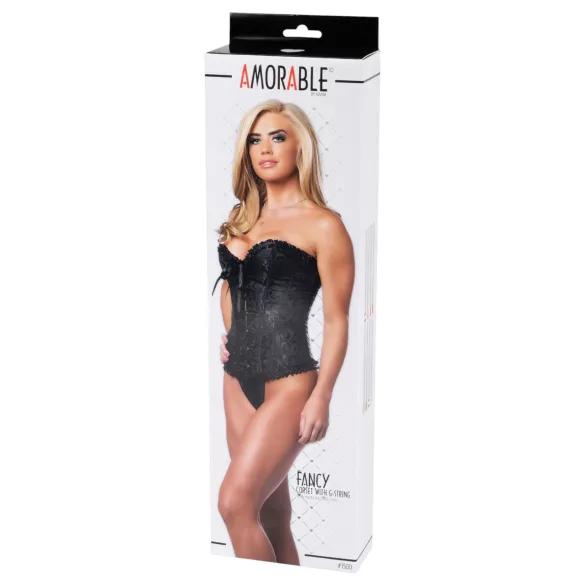 Amorable - printed corset and thong (black) - M
