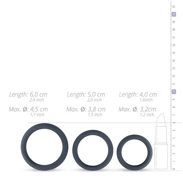 Boners - Silicone Cock Ring Set - 3 Pack (Gray)