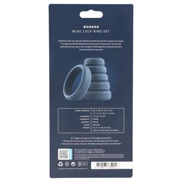 Boners Silicone Cock Ring Set - 6pcs (Gray)