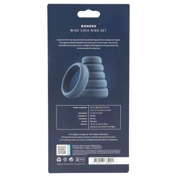 Boners Silicone Cock Ring Set - 6pcs (Gray)