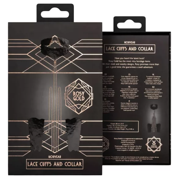 Rosy Gold - Black Collar and Wrist Cuffs