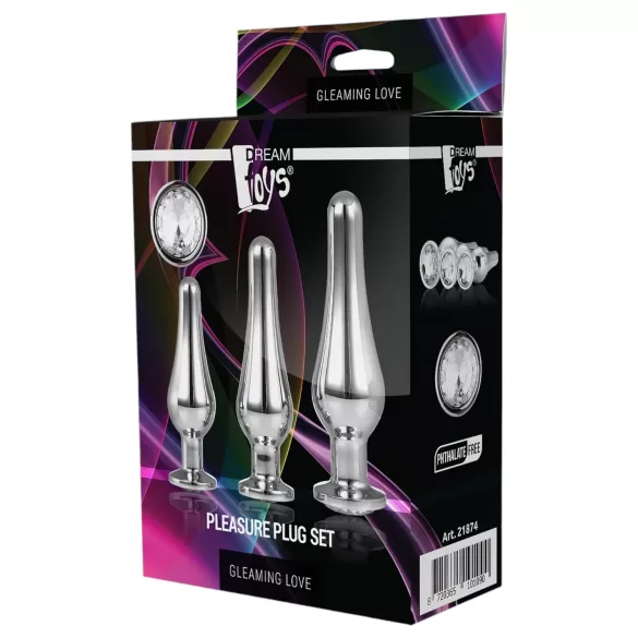 Gleaming Love - anal tip plug set (silver, 3-piece)