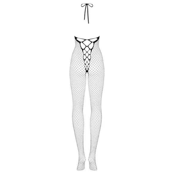 Obsessive N106 - open-crotch, halterneck black fishnet bodystocking (S-L)