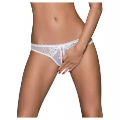 Obsessive Alabastra - Floral Bow Open-Front Thong - White