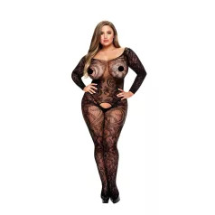   Baci Plus Size - Long-Sleeve Patterned Catsuit - Black (XL-XXL)