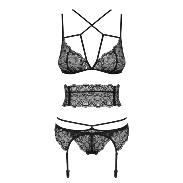 Obsessive Frivolla - Spicy Lace Lingerie Set (Black) - L/XL