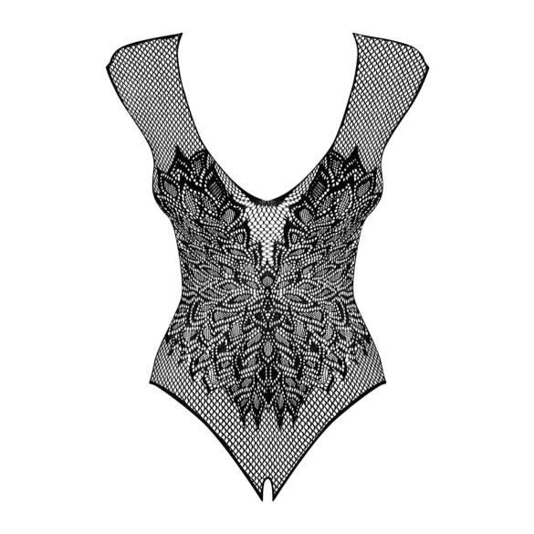 Obsessive B112 – Angel Wing Open-Back Fishnet Bodysuit (Black)