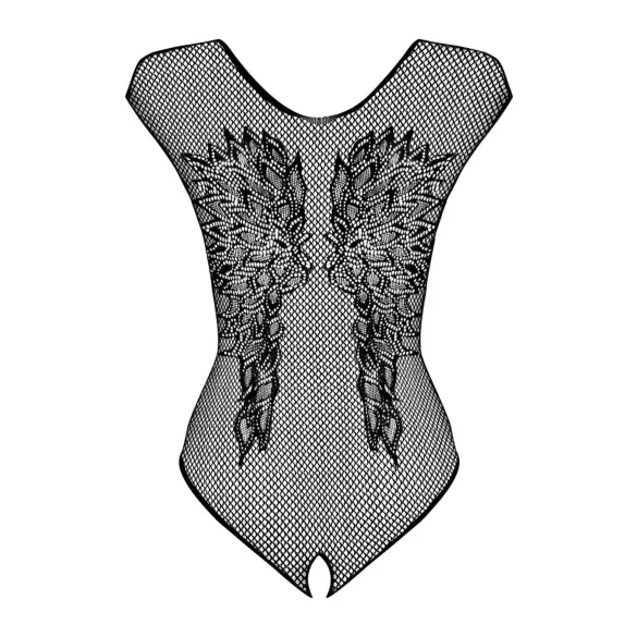 Obsessive B112 – Angel Wing Open-Back Fishnet Bodysuit (Black)
