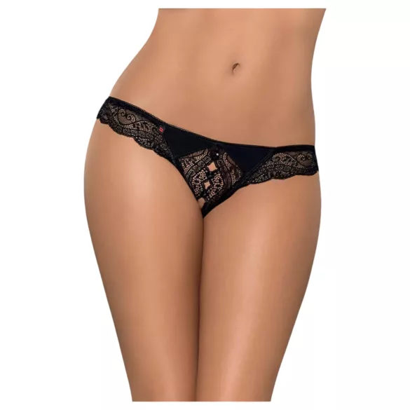 Obsessive Miamor - Sparkling Open Lace Thong for Women (Black) - L/XL