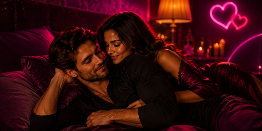 Couple cuddling in bed – What is pegging? | Lovesexshop.ie sex shop